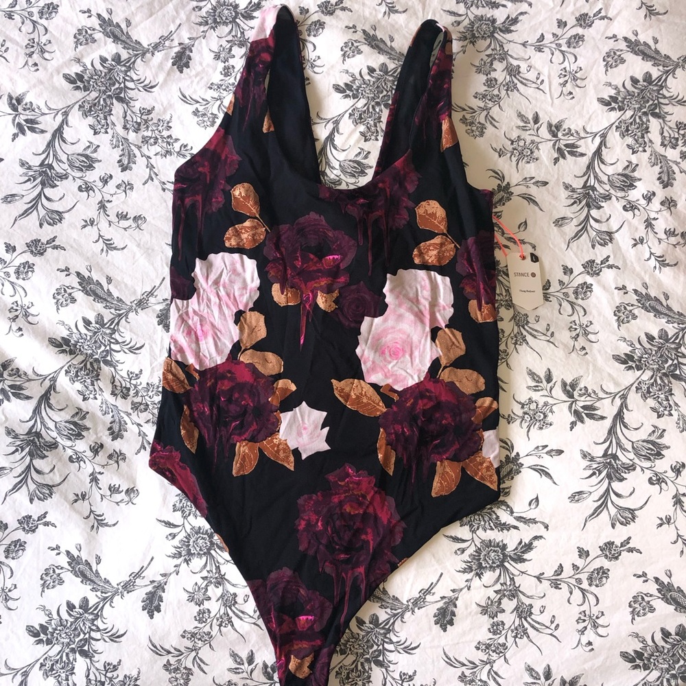 NWT Rose Print Stance Thong Bodysuit